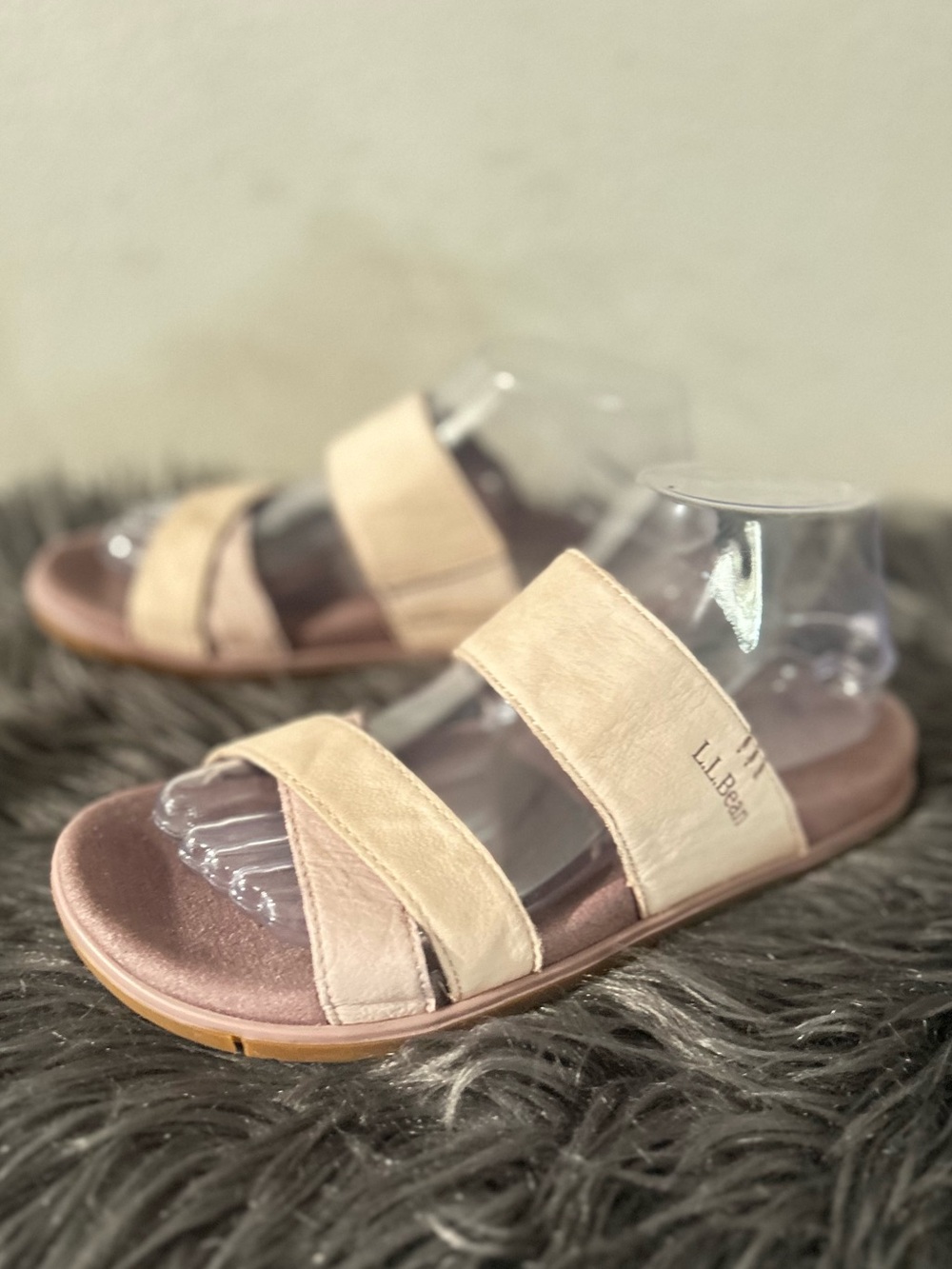 L.L. Bean Go-Anywhere Strap Sandals Pink Double-Strap Leather Slide Sandals Sz7M - Picture 2 of 9